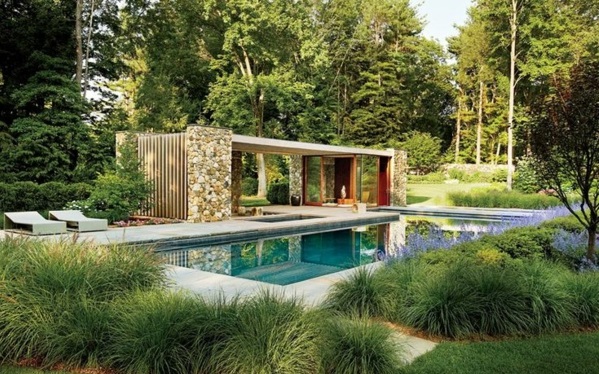 Terrace modern wood glass pergola awning pool