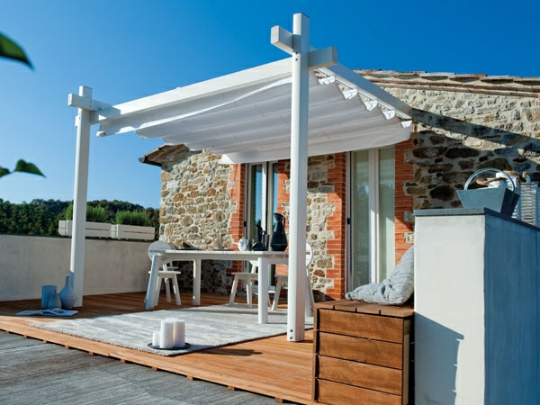 Covered terrace modern wood glass pergola veranda