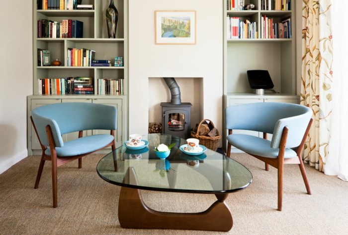 50s meubilair blauwe fauteuil sofa's moderne interpretatie