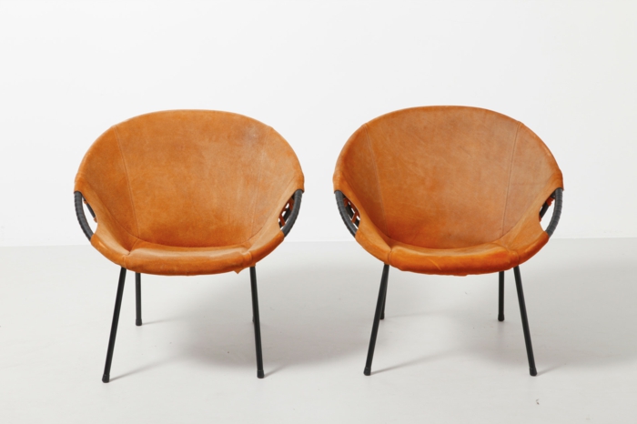 50年代家具鸡尾酒椅子皮革橙色modestfurniture