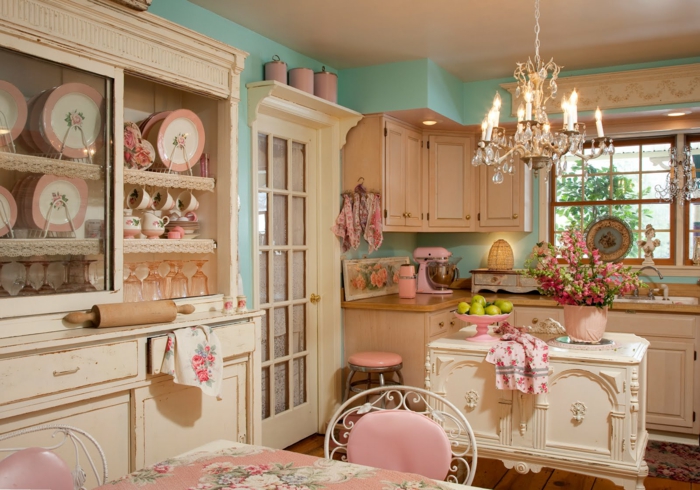 50s meubilair keuken decor roze ornamenten
