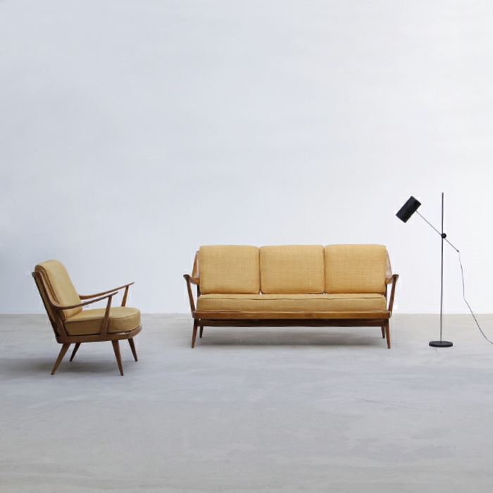 50s meubilair sofa fauteuil gestoffeerd gemarkeerde heuvel