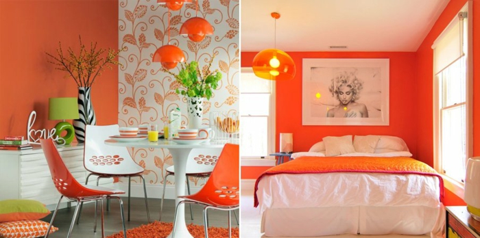 50年代风格的复古家具餐厅卧室双人床橙色墙面漆