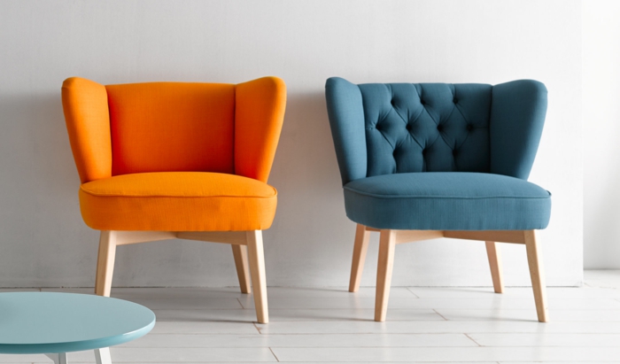 50年代风格复古家具扶手椅座垫橙色蓝色