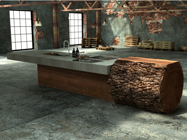 Bordplade med betonblok køkkenbordplade naturligt trævindue