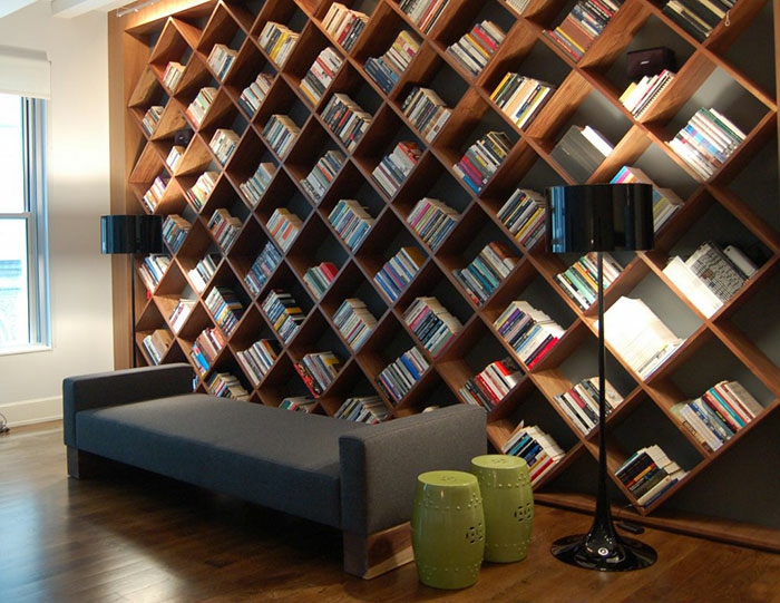Bookshelves snail diagonally