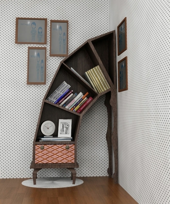 Bookshelves snail askew