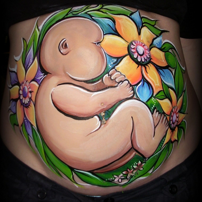 Peinture pour bébé ventre avec fleur