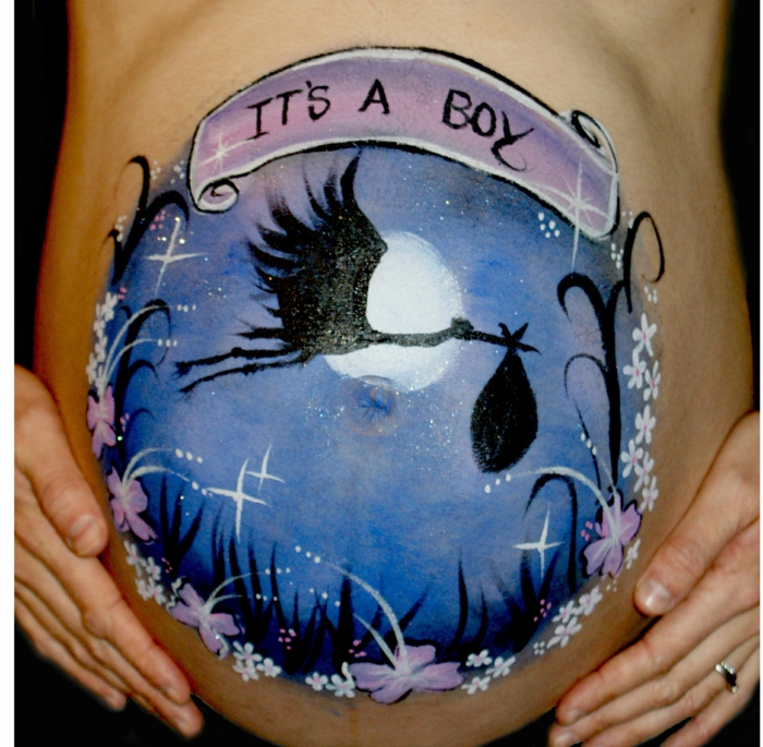 Cigogne bébé peinture du ventre