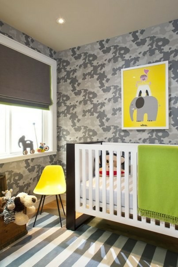 Habitación de bebé gris ejemplos de moda rayas alfombra