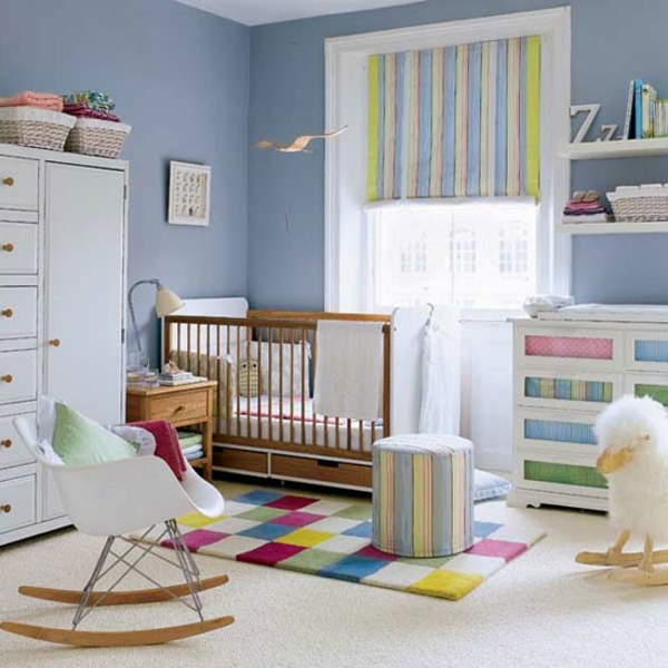 Baby room crib shape blue boy wall