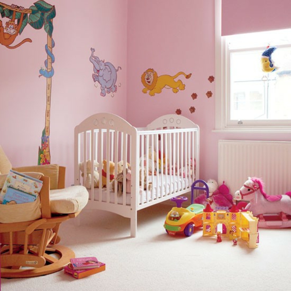 Decoración de la sala del bebé, decoración, ideas, rosa, pared, colores