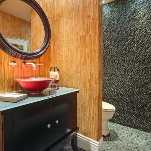Badkamer Ontwerpen Aziatische stijl scheidingswand bamboe toilet zwart kast