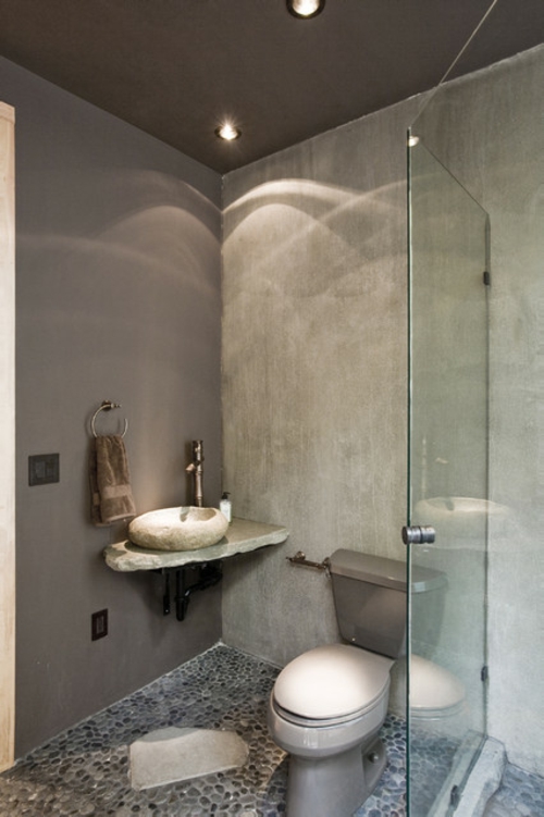 Badkamer Designs in Aziatische stijl steen-beton-grijs-sink