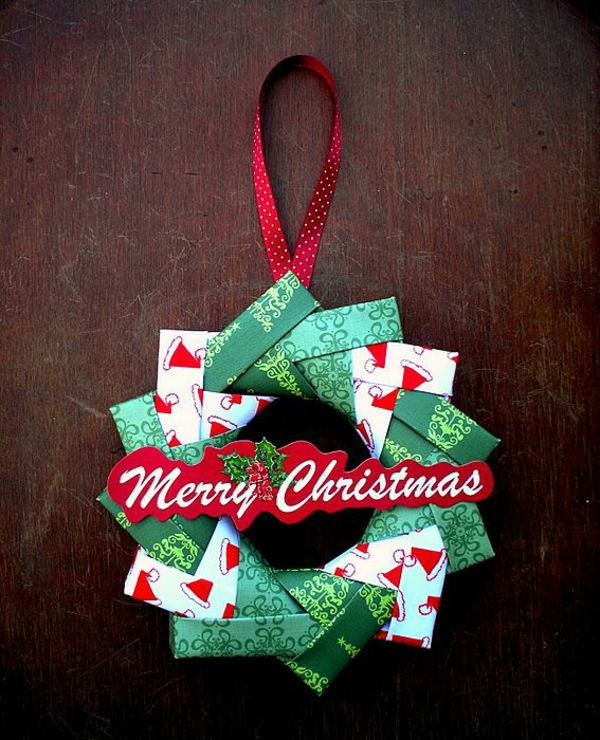 Craft ιδέες από χαρτί Χριστουγεννιάτικο στεφάνι πράσινο