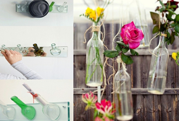 Crafting ideoita DIY hankkeita viinipullot kukka maljakoita