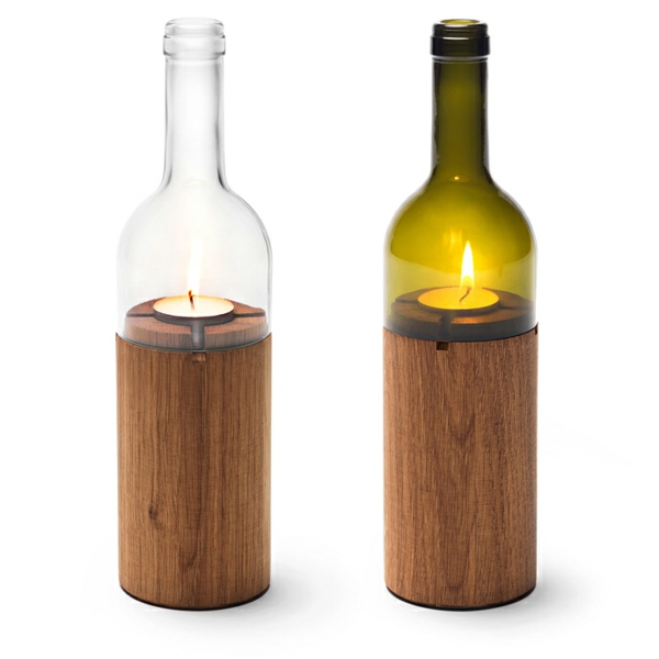 DIY projekter fra vinflasker træ lysestager