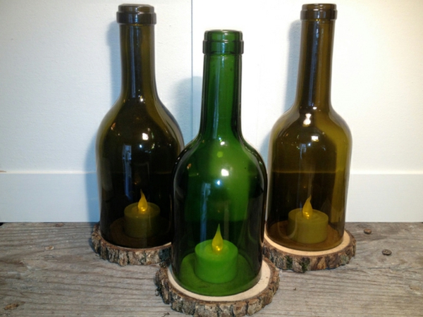 DIY projektai iš vyno butelių žvakidės