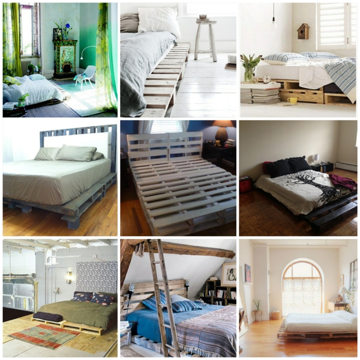Lits palette palettes de palettes palettes de meubles de lit ensemble idées chambre collage2