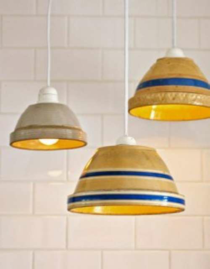 回收想法从旧的厨房用具使新的制作思路DIY手工作为灯罩厨房用具锅