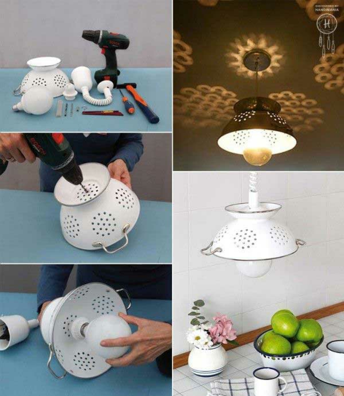 upcycling идеи кухненски прибори от стари прави нови идеи за занаятите DIY занаяти идеи стари küchenkrams сито към лампа