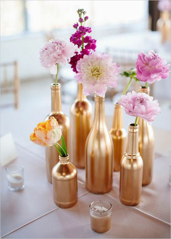 DIY-bruiloften decoys gouden flessen