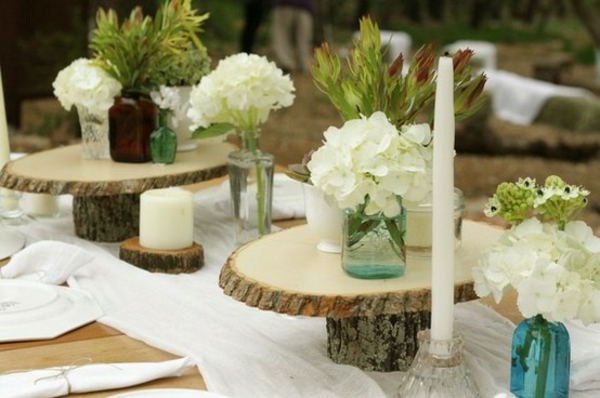 kaarsen bruiloften deco houten plakjes