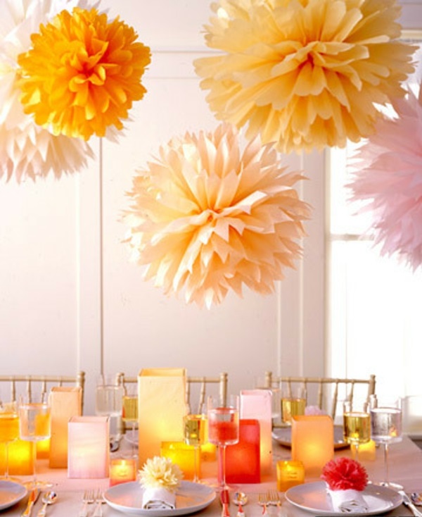 ideeën volledige bruiloft decoratie oranje papieren cirkels