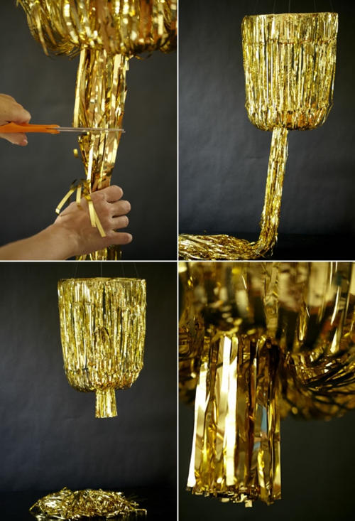 DIY lysekrone hængende fra vintage smykker guld krans