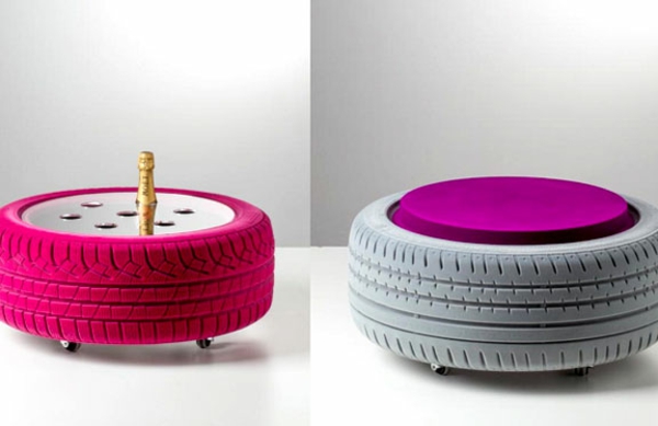 DIY møbler fra bil dekk bil dekk resirkulering feminine farger