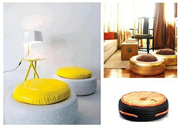 Furniture car tires car tires recycling yellow leather seat
