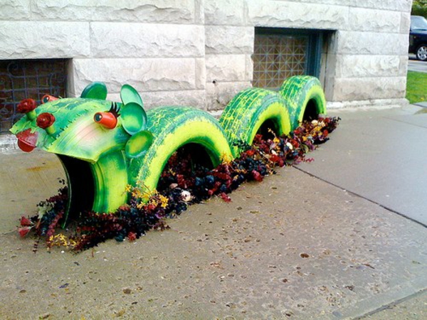 DIY møbler bil dæk bil dæk genbrug grønne dyr børn