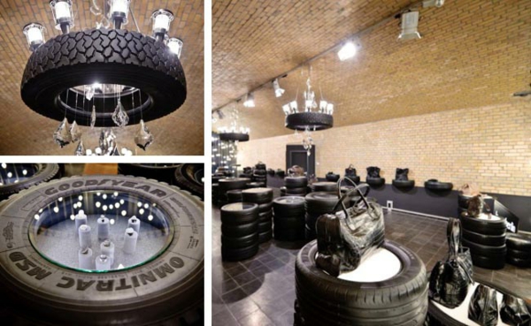 DIY мебели кола гуми кола гуми рециклиране висящи лампа скринове