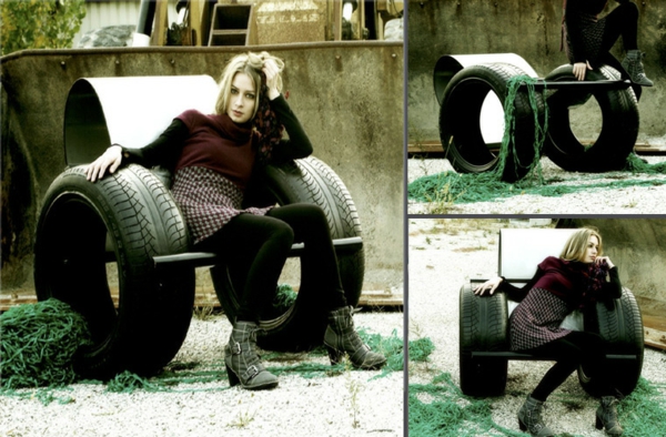 Мебели от автомобилни гуми за рециклиране на огромно кресло