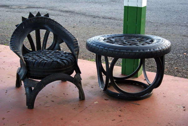 Furniture from car tires recycling armchair table