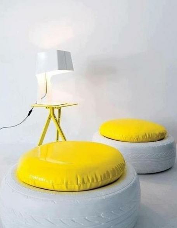 DIY-meubels ambiente autobanden gele stoel