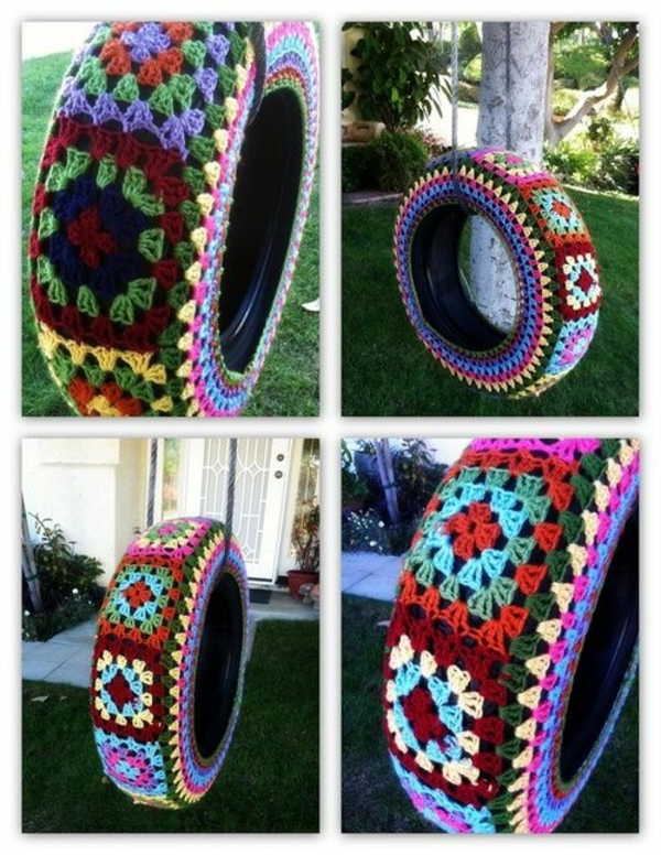 DIY furniture car tires knitted cover