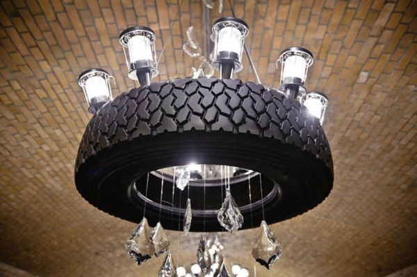 DIY furniture made of car tires chandelier light