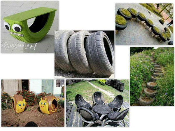 Meubles de bricolage de pneus de voiture recyclage art banc de jardin