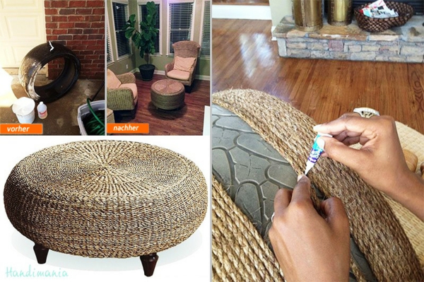 DIY furniture wrapped in car tires rope