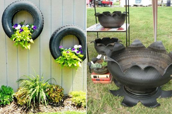 DIY furniture from car tire wall planting
