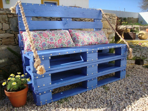 רהיטים DIY מן הישן משטחים גן הספסל כחול
