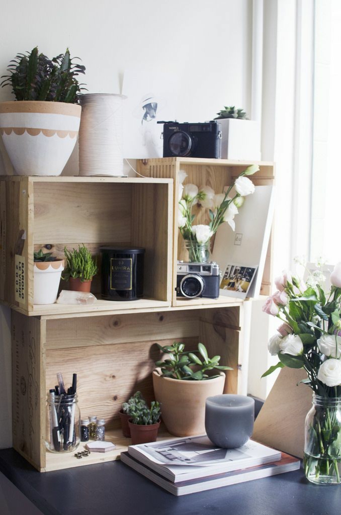 DIY桌子自建Hozlkisten架子室内植物