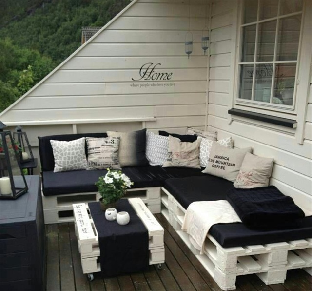 DIY sofas made of europallets cushions porch rooftop summer
