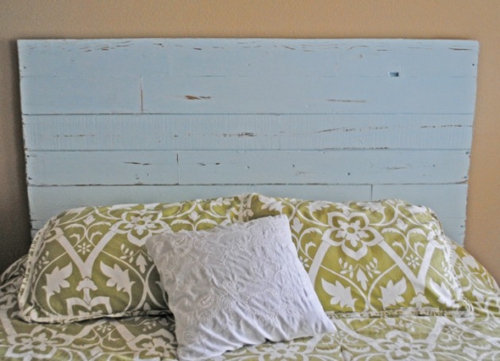 DIY vintage hodegjerde for din egen seng gjør blått tre sengetøy sengetøy