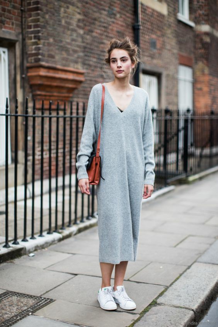 Dame pullover Lang trøje Kjole lys grå Streetstyle Fashion