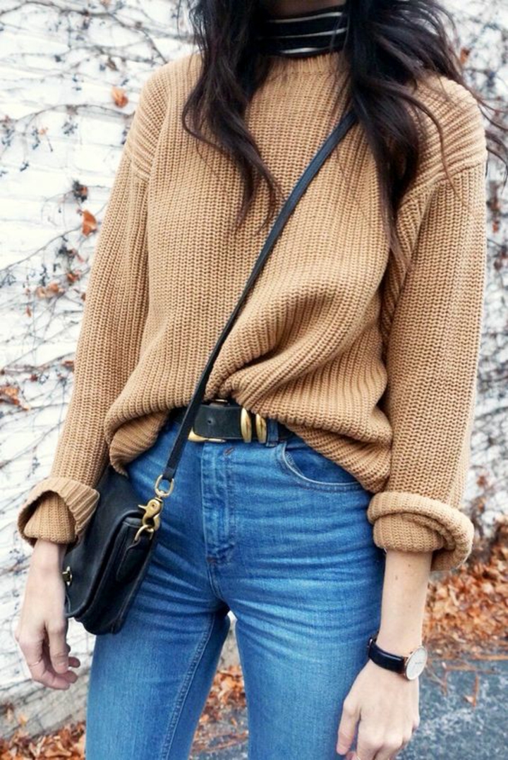 Ladies sweater fashion current trends 2016 knit sweater brown