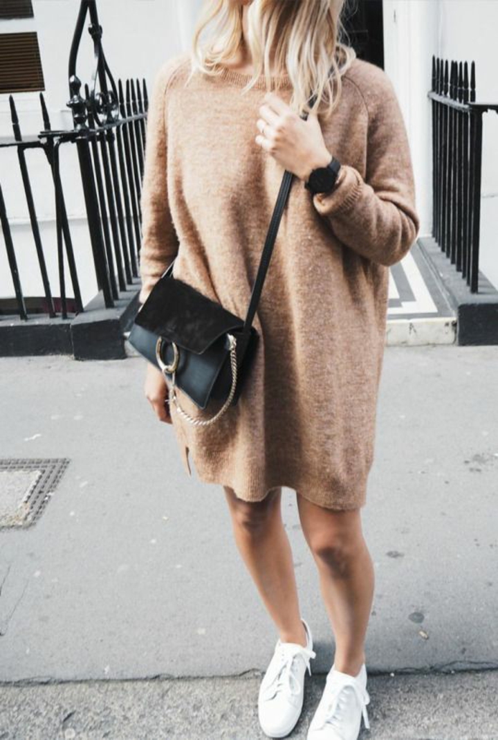 Ladies sweater knitted sweater dress brown long sweater ladies