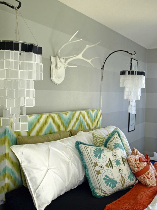 Sæt soveværelset gunstigt hovedgavl blå chevron mønster grøn
