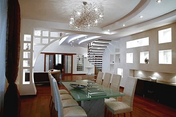 Diseño de techo Sala de estar Techos colgantes iluminación incorporada brillante
